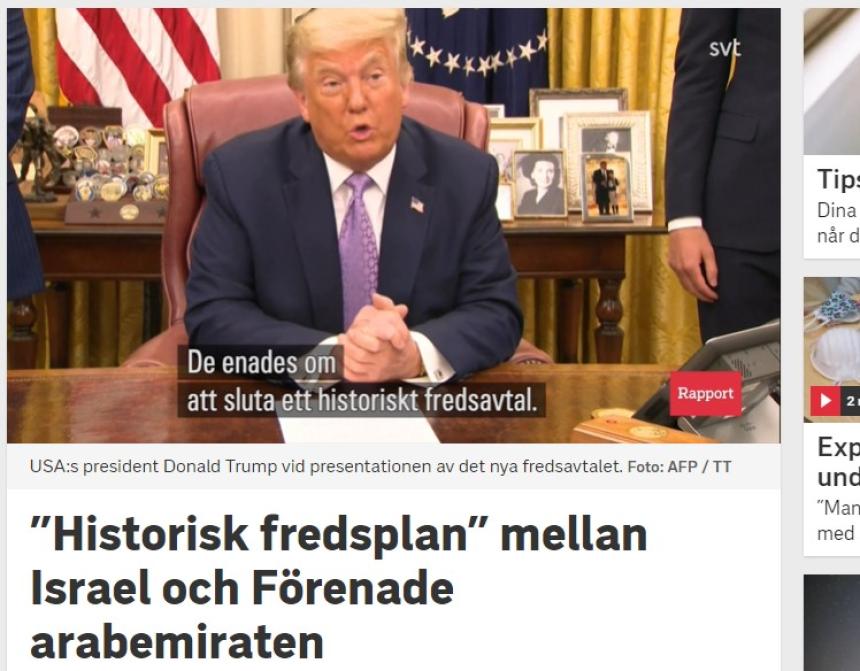 Fredsavtal mellan Israel och Frenade arabemiraten - Nobels fredspris till Trump?
