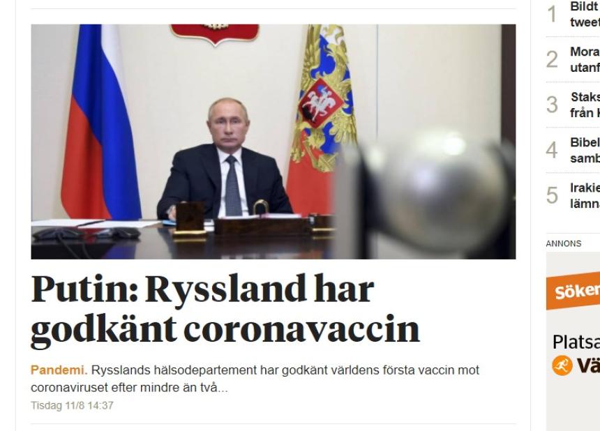 Ryssland frst i vrlden med coronavaccin