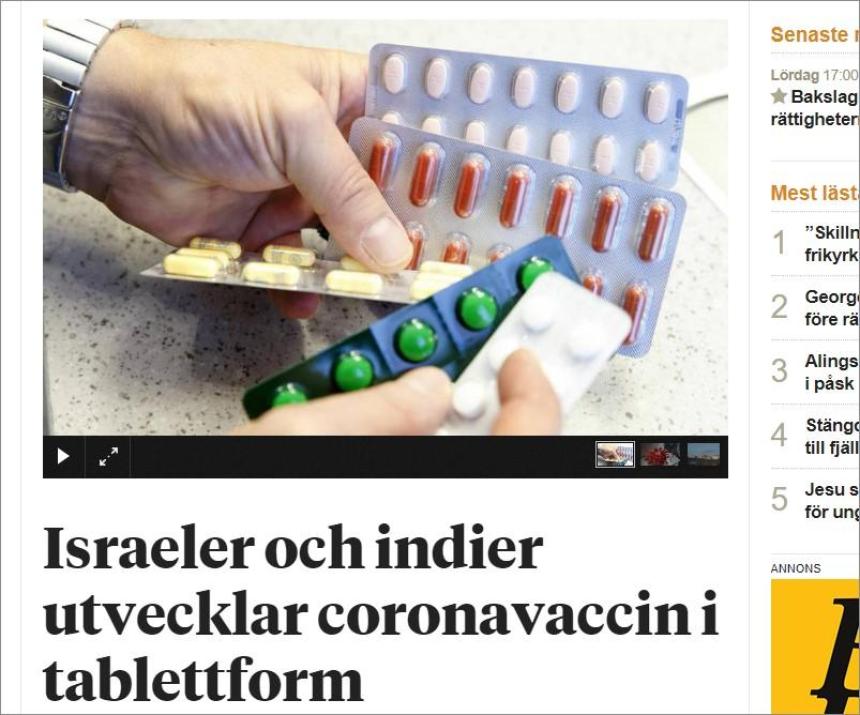 Israel uppfunnit coronavaccin i tablettform